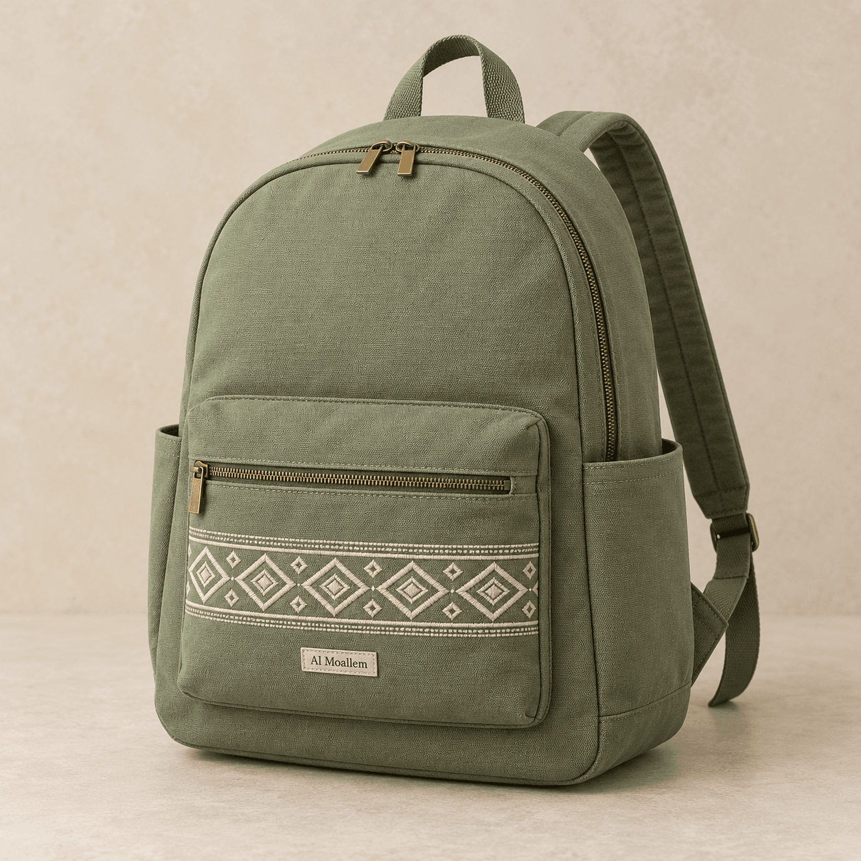 Al Moallem Rihla Embroidered Sage Backpack