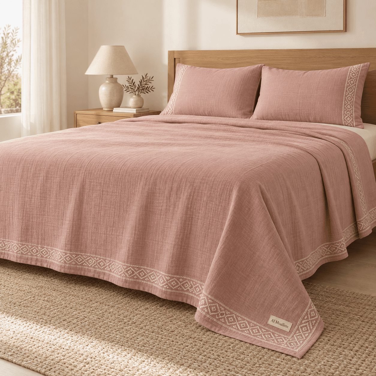 Al Moallem Naseem Blush Embroidered Bedspread Set