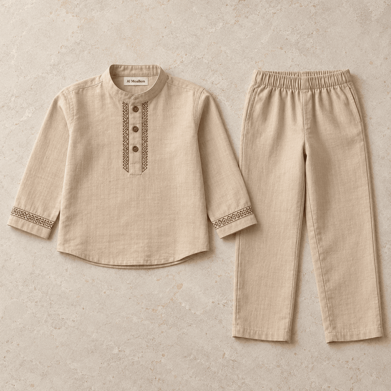 Al Moallem Rashid Beige Embroidered Boys Set